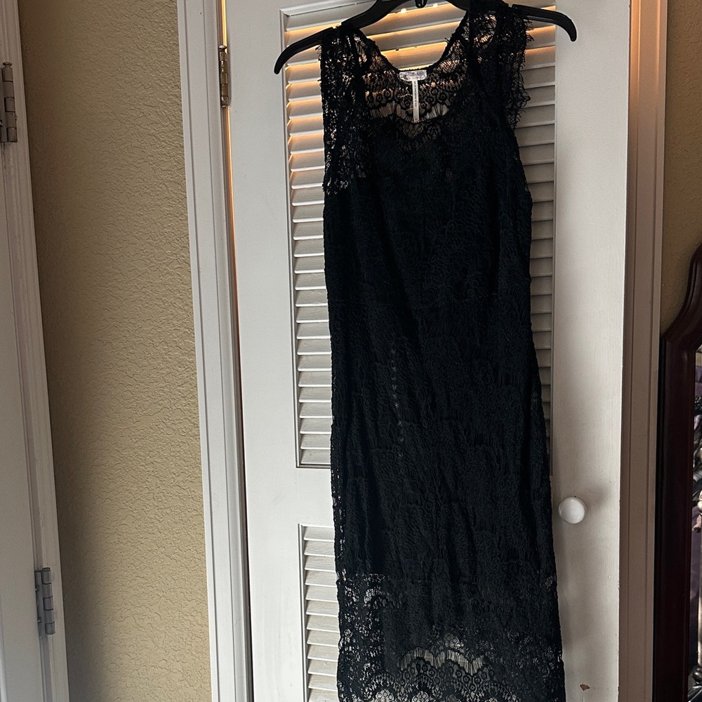 Free People Black Lace Midi Dress